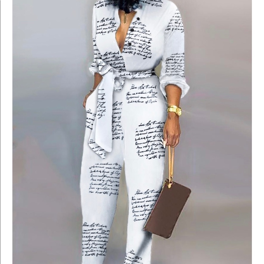 Letter Print Casual knotted jumpsuit